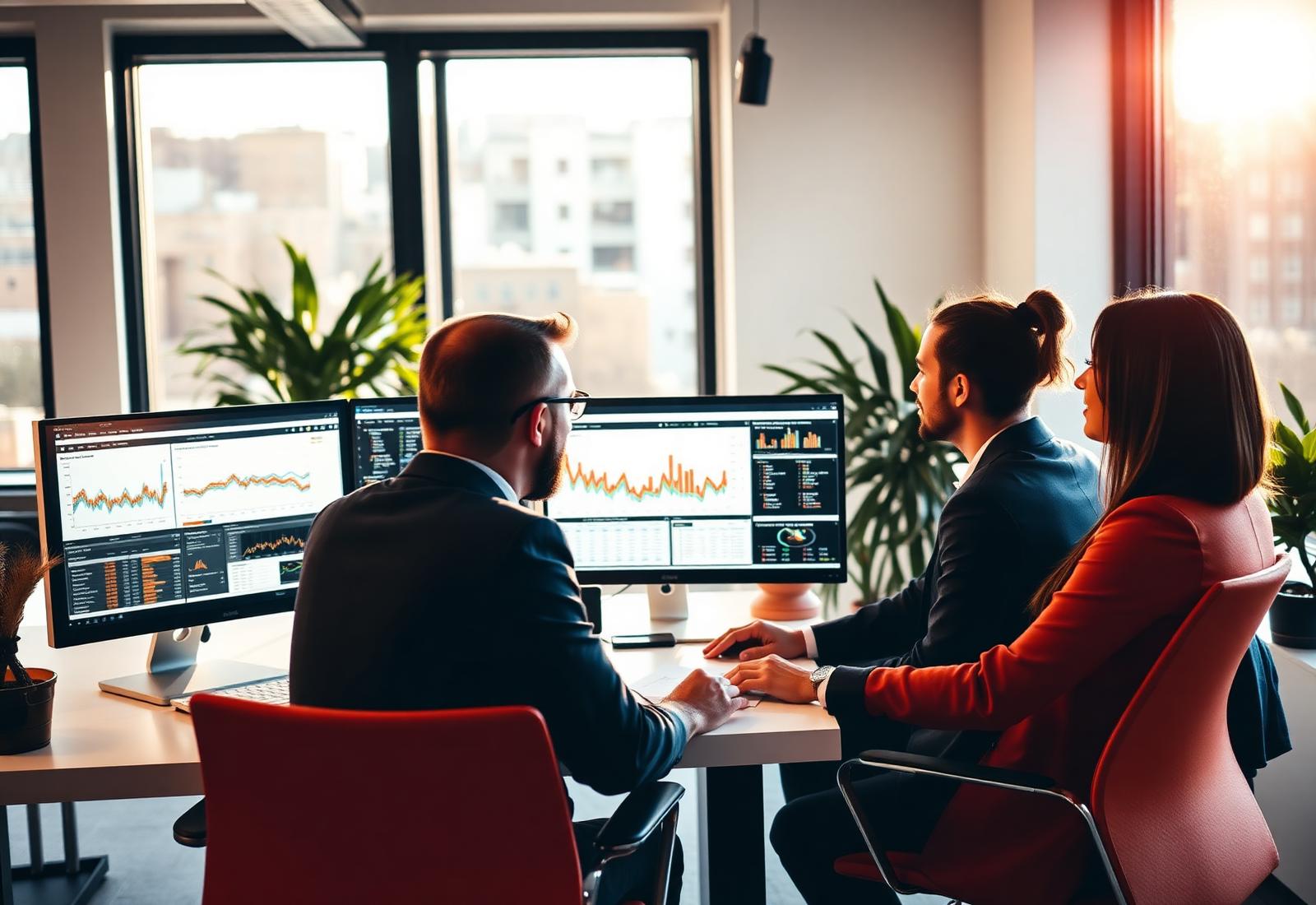 Digital marketing team reviewing campaign performance dashboards